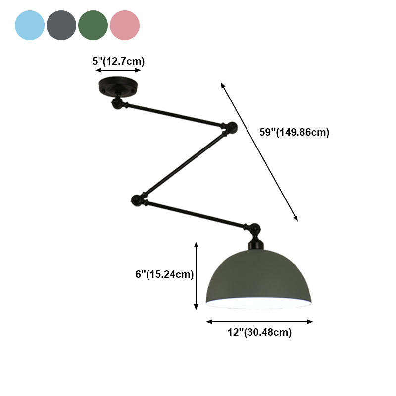 Macaron 1-Bulb Suspension Lamp Metal Swing Arm Pendant Light with Dome Shade