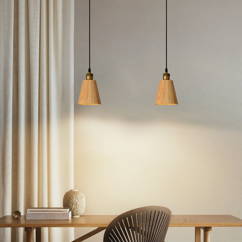 Nordic Cone Shade Pendant Light Fixture Solid Wood Dining Room Hanging Lamp