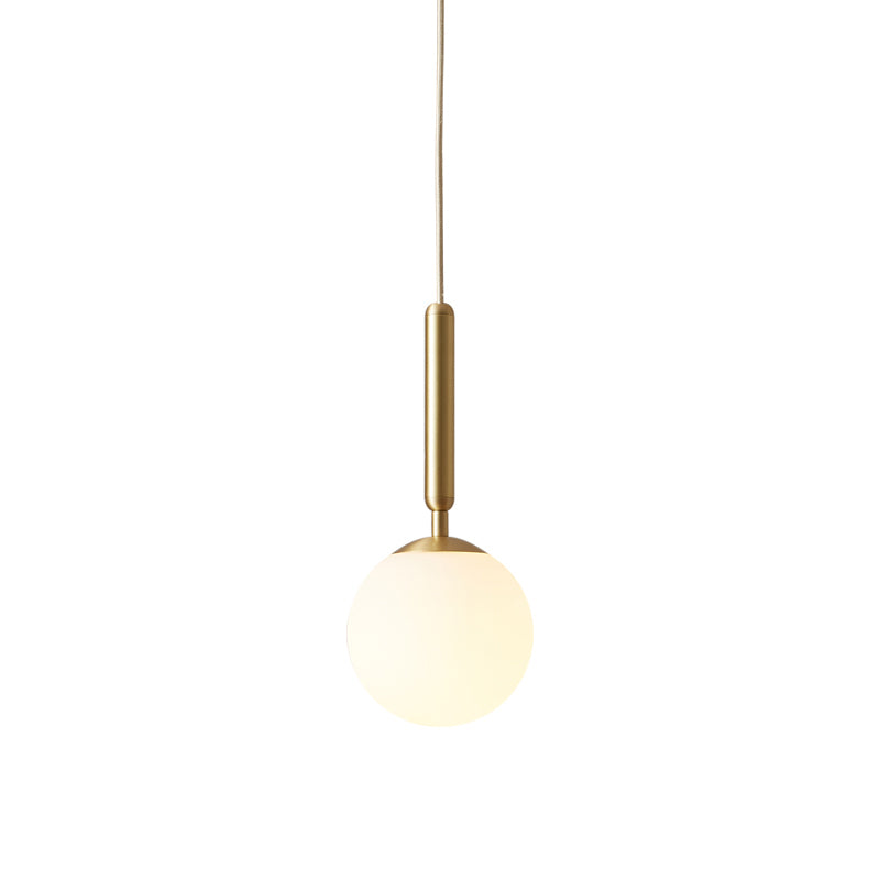 Modern Pendant Light Fixture White Glass 1-Light Dining Room Drop Light in Brass