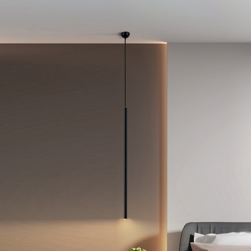 Contemporary Style Cylinder Shape Pendant Lights Metal Hanging Lamps in Black