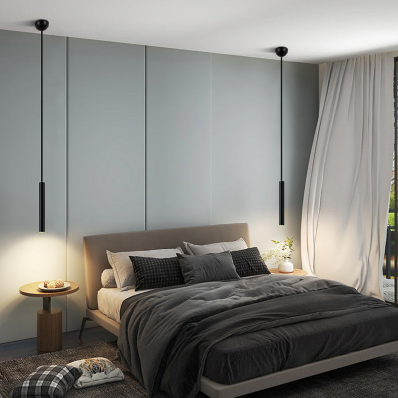 Contemporary Style Cylinder Shape Pendant Lights Metal Hanging Lamps in Black