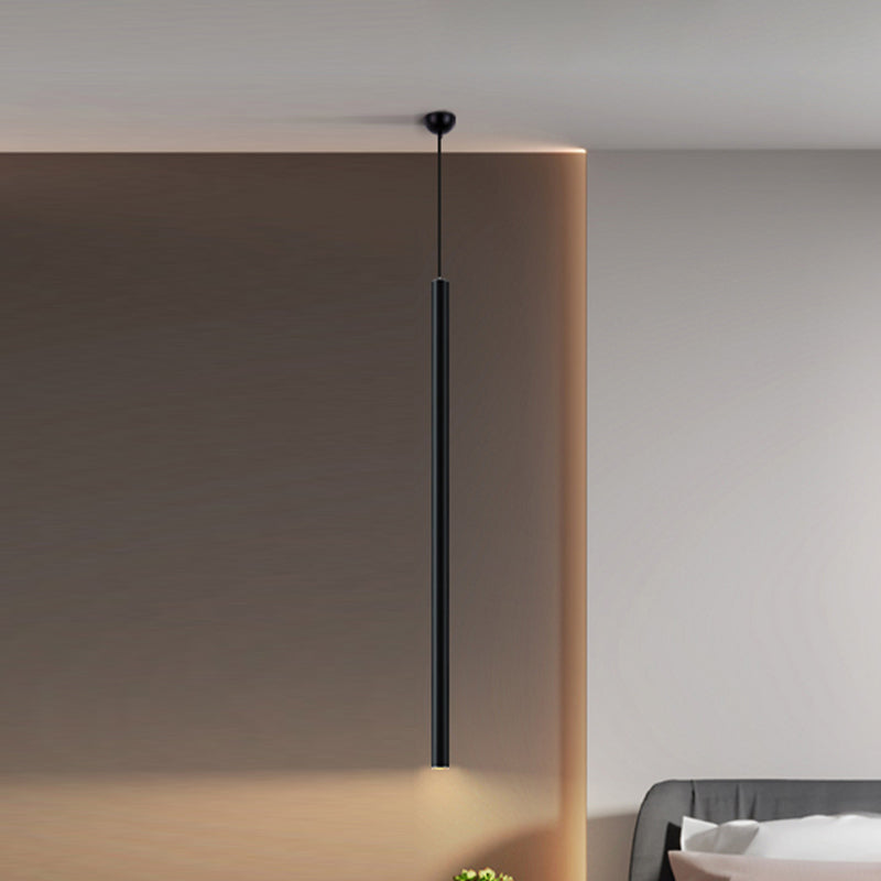 Contemporary Style Cylinder Shape Pendant Lights Metal Hanging Lamps in Black