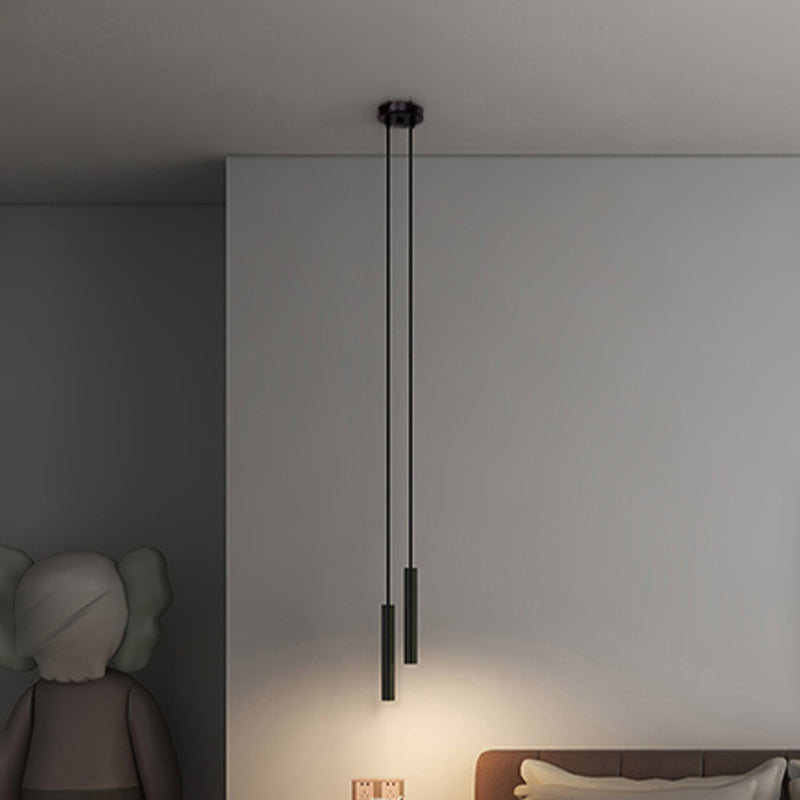 Contemporary Style Cylinder Shape Pendant Lights Metal Hanging Lamps in Black