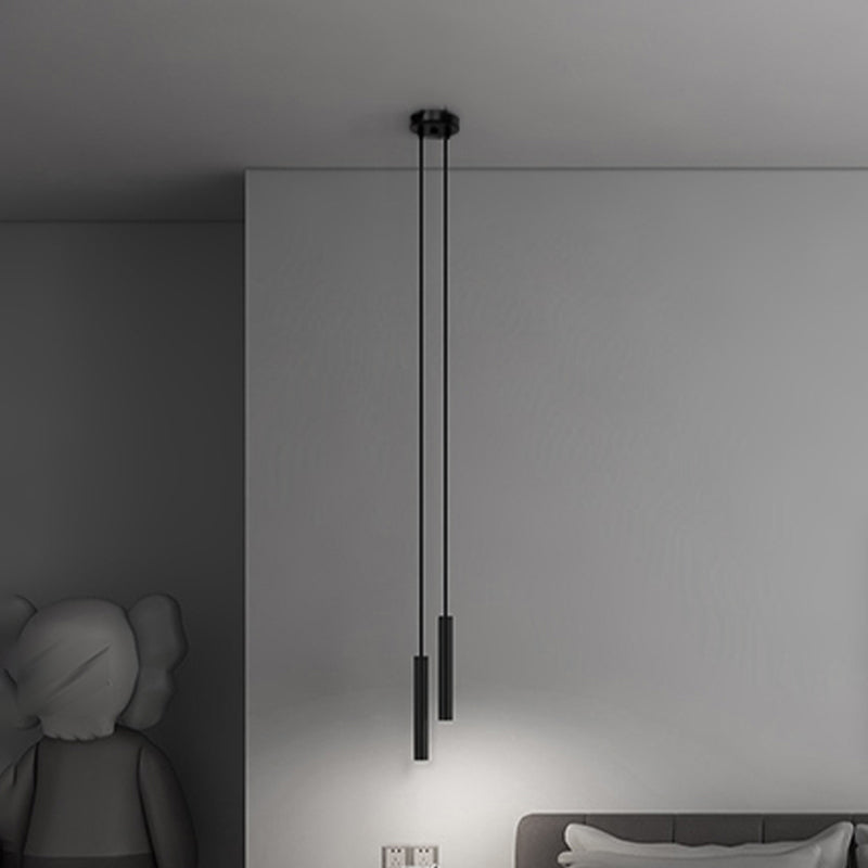 Contemporary Style Cylinder Shape Pendant Lights Metal Hanging Lamps in Black