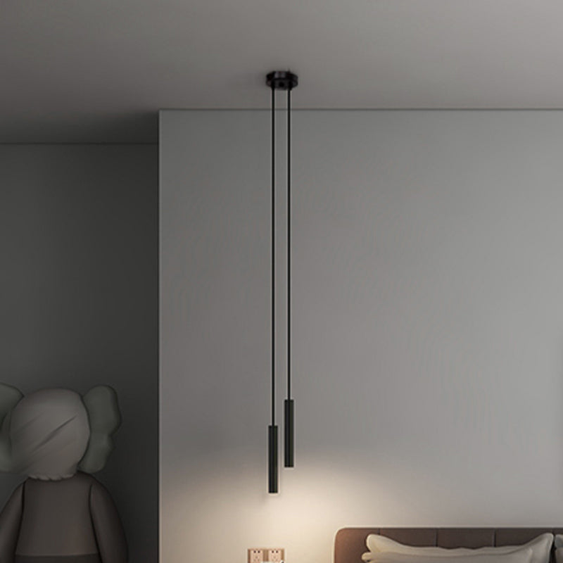 Contemporary Style Cylinder Shape Pendant Lights Metal Hanging Lamps in Black