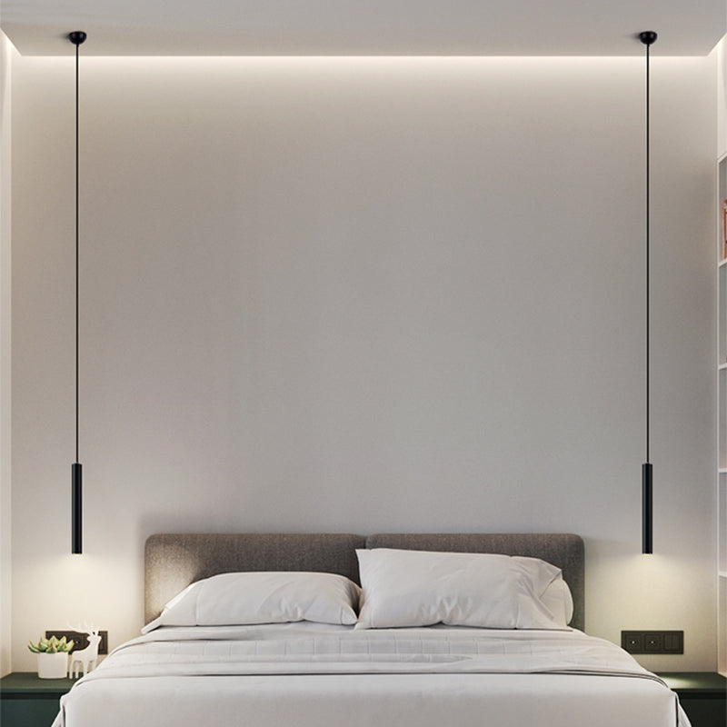 Contemporary Style Cylinder Shape Pendant Lights Metal Hanging Lamps in Black