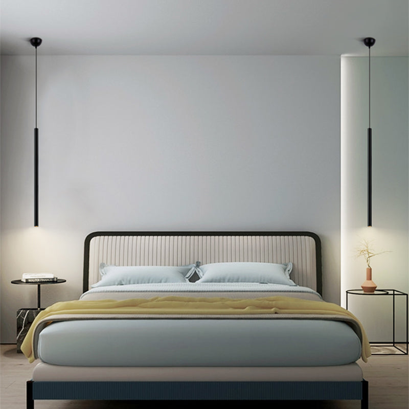 Contemporary Style Cylinder Shape Pendant Lights Metal Hanging Lamps in Black