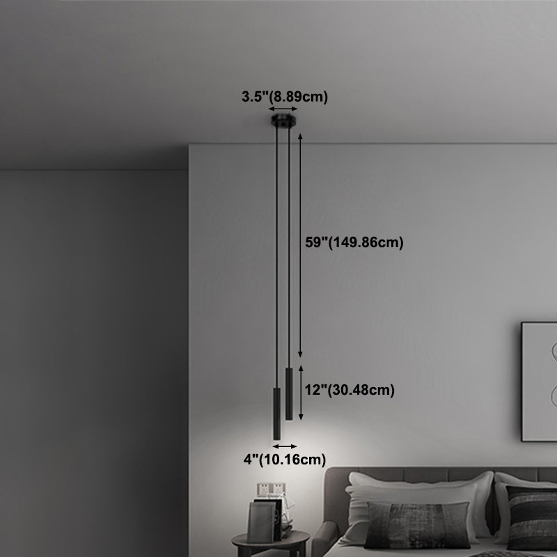 Contemporary Style Cylinder Shape Pendant Lights Metal Hanging Lamps in Black