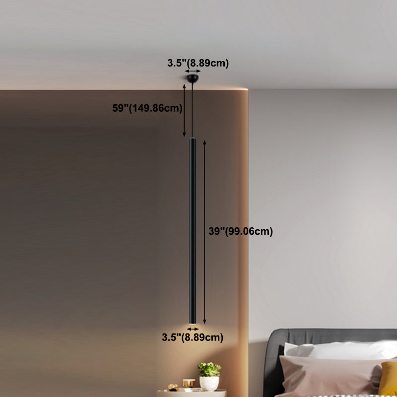 Contemporary Style Cylinder Shape Pendant Lights Metal Hanging Lamps in Black