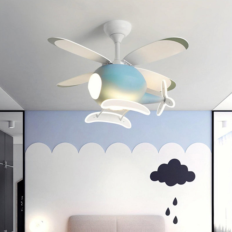 Metal Plane Shape Ceiling Fans Kid Style Multi-Lights Ceiling Fan Lamp Fixture