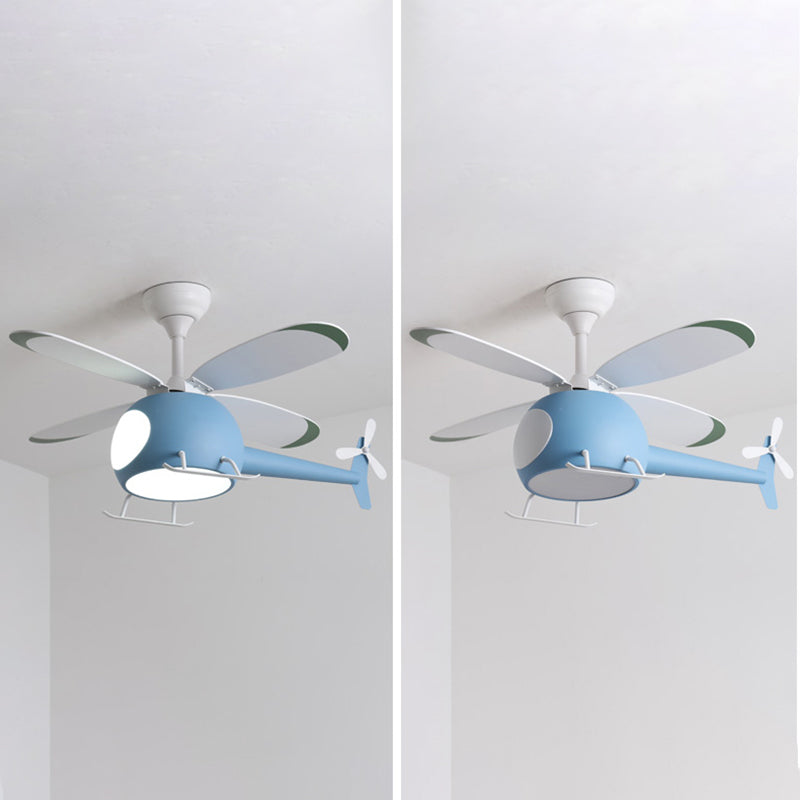 Metal Plane Shape Ceiling Fans Kid Style Multi-Lights Ceiling Fan Lamp Fixture