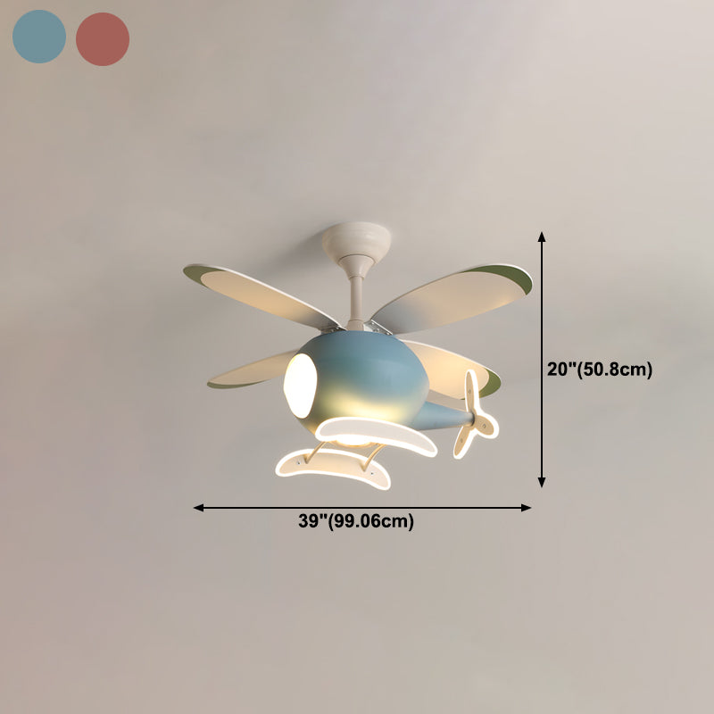 Metal Plane Shape Ceiling Fans Kid Style Multi-Lights Ceiling Fan Lamp Fixture