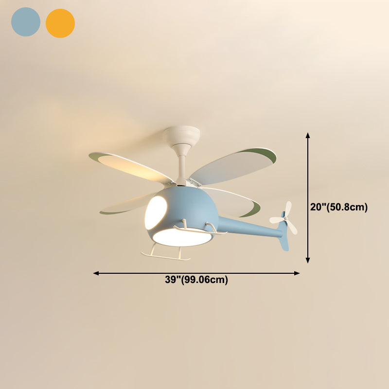Metal Plane Shape Ceiling Fans Kid Style Multi-Lights Ceiling Fan Lamp Fixture