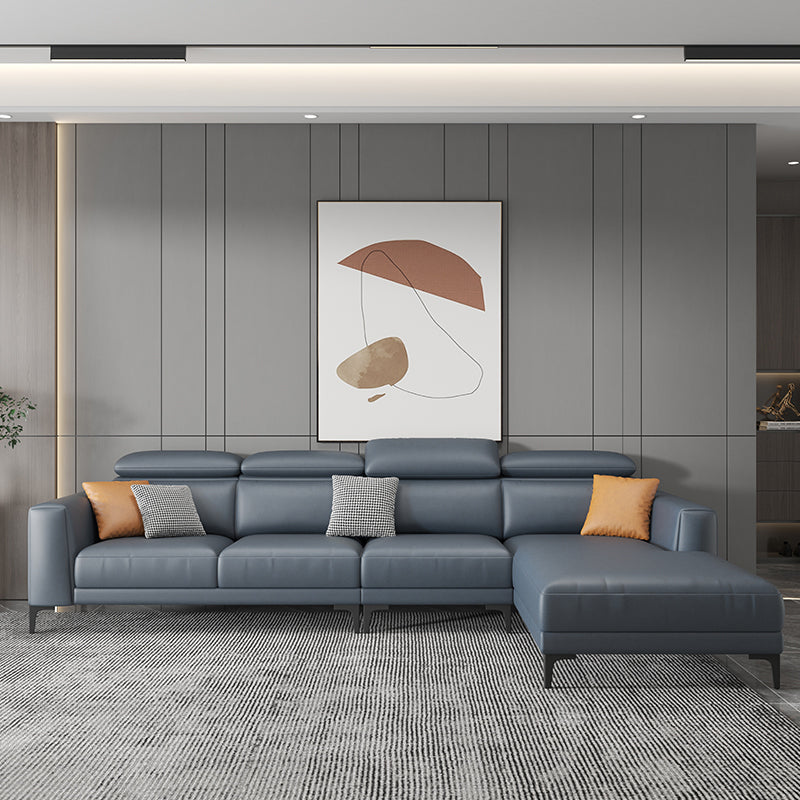 Grey Faux Leather Square Arm Sectional with Adjustable Bolster Pillows, Stain Resistant