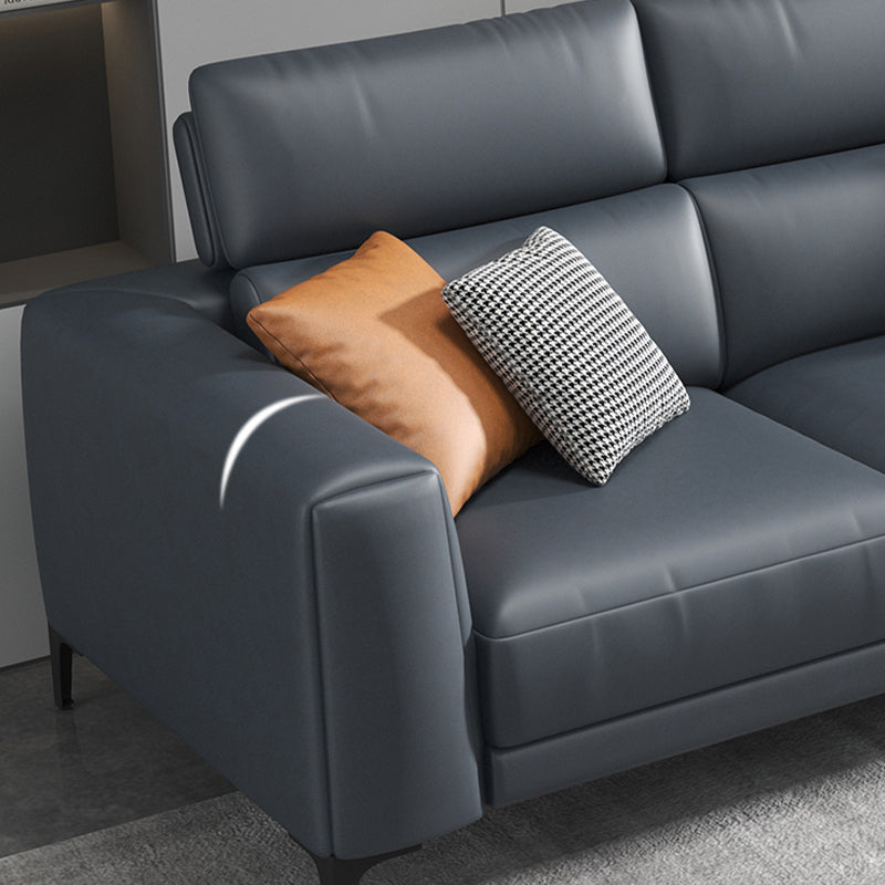 Grey Faux Leather Square Arm Sectional with Adjustable Bolster Pillows, Stain Resistant