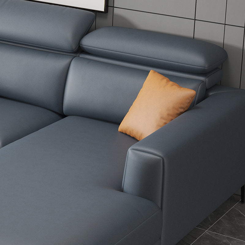 Grey Faux Leather Square Arm Sectional with Adjustable Bolster Pillows, Stain Resistant