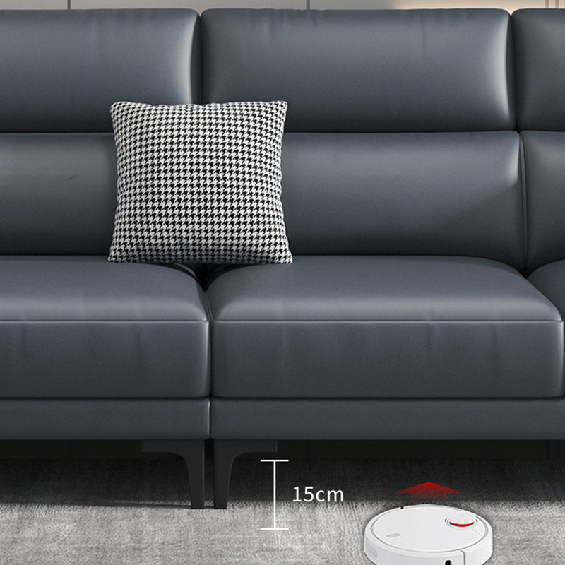 Grey Faux Leather Square Arm Sectional with Adjustable Bolster Pillows, Stain Resistant