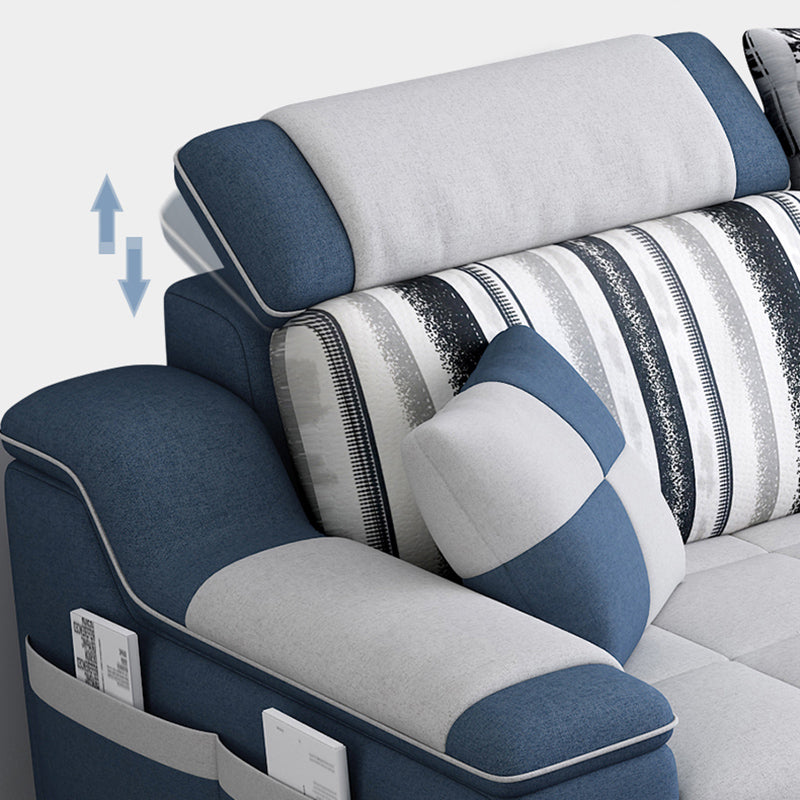 White/Blue Pillow Top Arm Pillowed Back Cushions Sectional Furniture