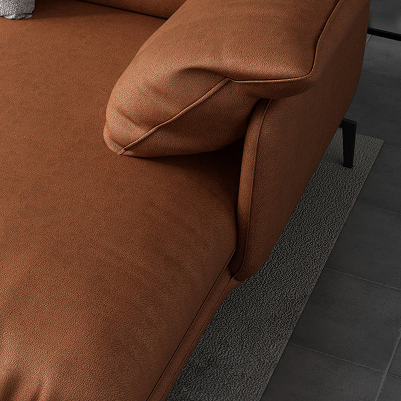 Recessed Arm Tan Contemporary Removable Cushions Faux Leather Sofa & Chaise