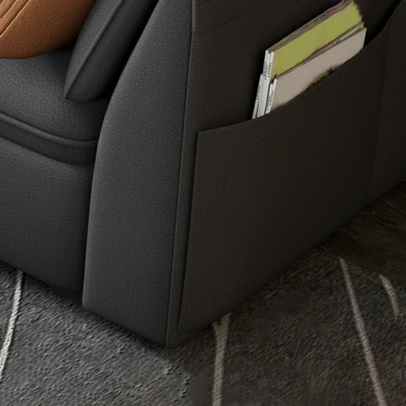 Modern Stain Resistant Faux Leather Pillow Top Arm Sofa with Bolster Pillows