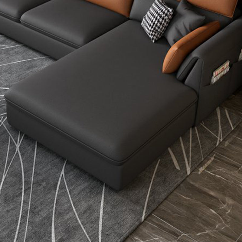 Modern Stain Resistant Faux Leather Pillow Top Arm Sofa with Bolster Pillows