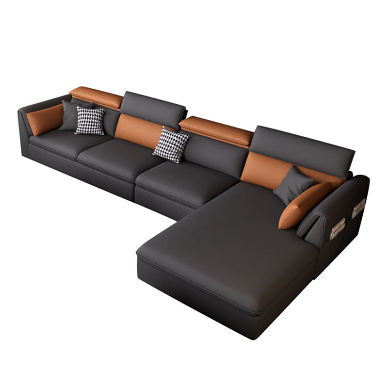 Modern Stain Resistant Faux Leather Pillow Top Arm Sofa with Bolster Pillows