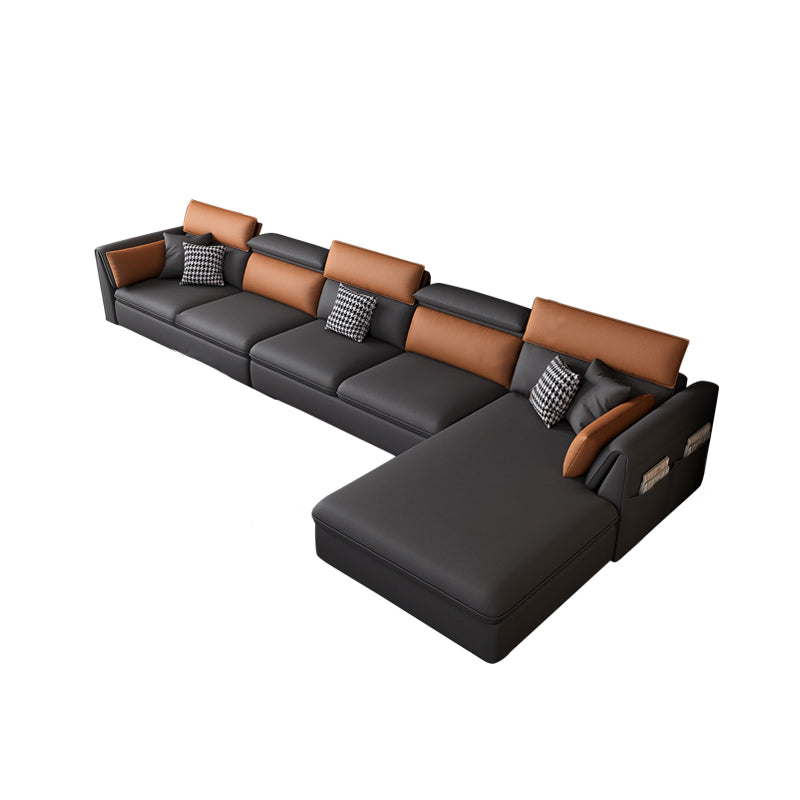 Modern Stain Resistant Faux Leather Pillow Top Arm Sofa with Bolster Pillows