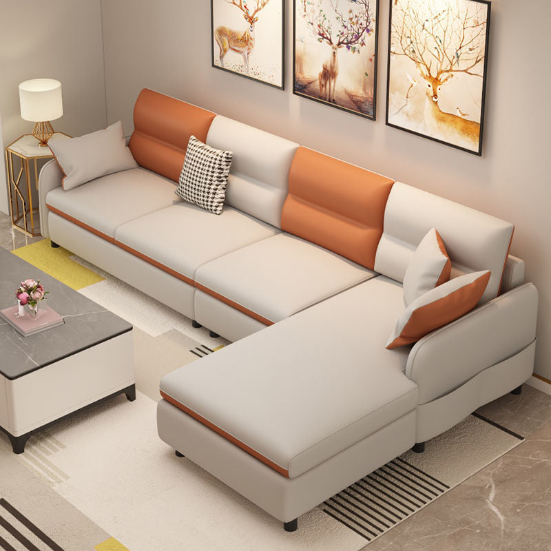 Modern Faux Leather Square Arm Sectional with Bolster Pillows, Stain Resistant