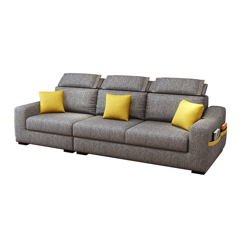 Grey Contemporary Sloped Arm Sofa with Bolster Pillows for Living Room