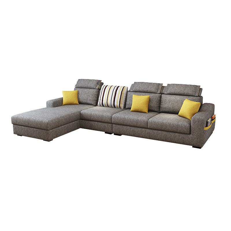 Grey Contemporary Sloped Arm Sofa with Bolster Pillows for Living Room