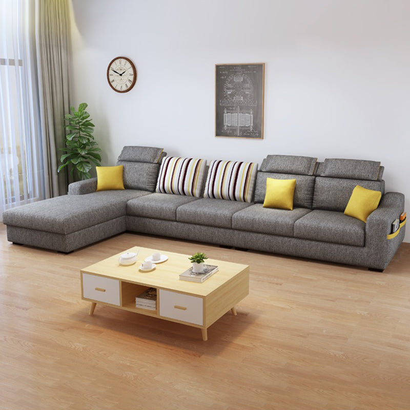 Grey Contemporary Sloped Arm Sofa with Bolster Pillows for Living Room