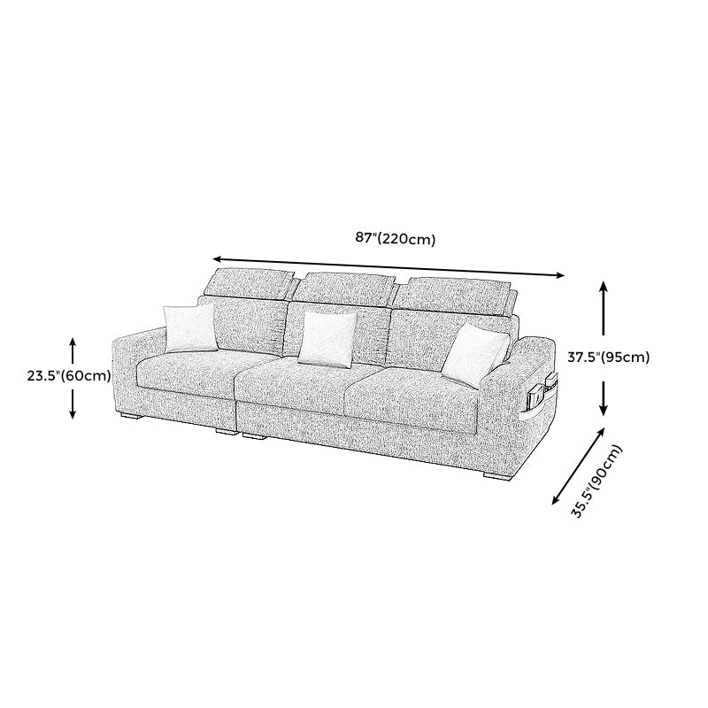 Grey Contemporary Sloped Arm Sofa with Bolster Pillows for Living Room