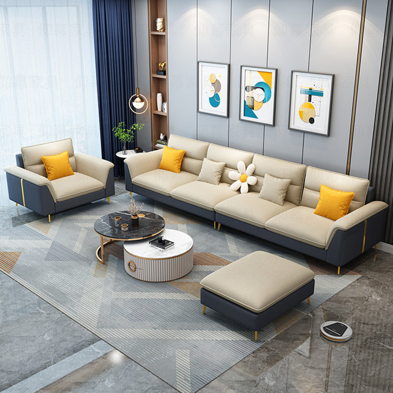 Modern Faux Leather Square Arm Sofa with Bolster Pillows for Living Room