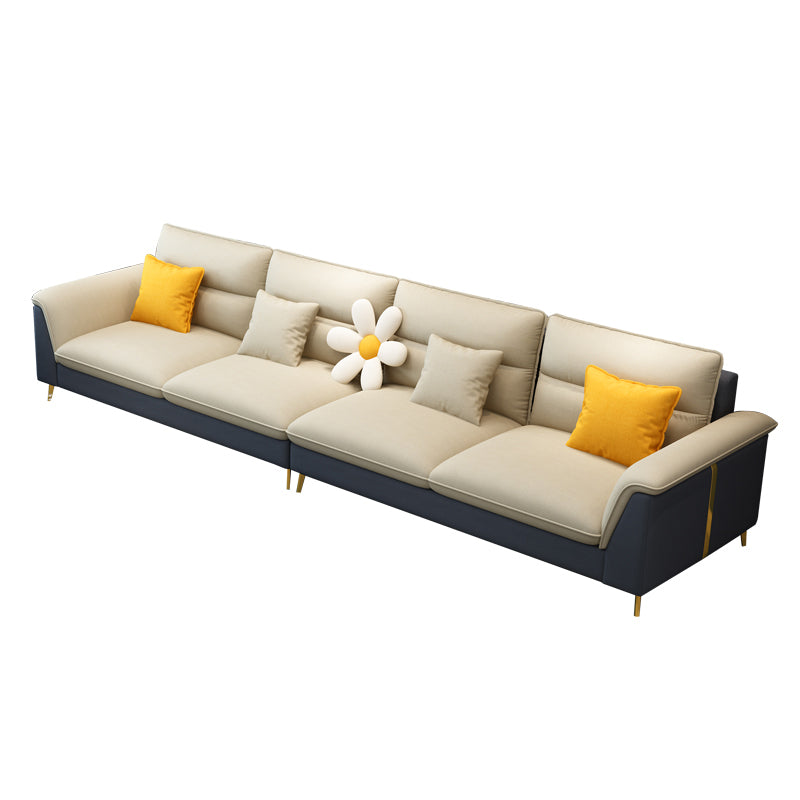 Modern Faux Leather Square Arm Sofa with Bolster Pillows for Living Room