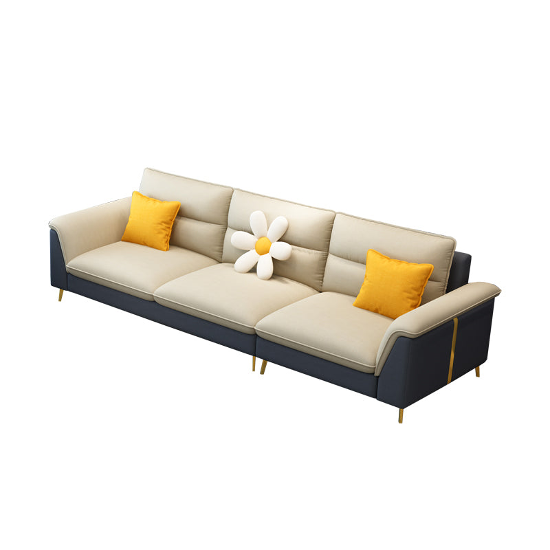 Modern Faux Leather Square Arm Sofa with Bolster Pillows for Living Room
