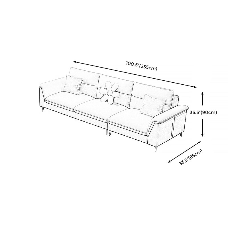 Modern Faux Leather Square Arm Sofa with Bolster Pillows for Living Room