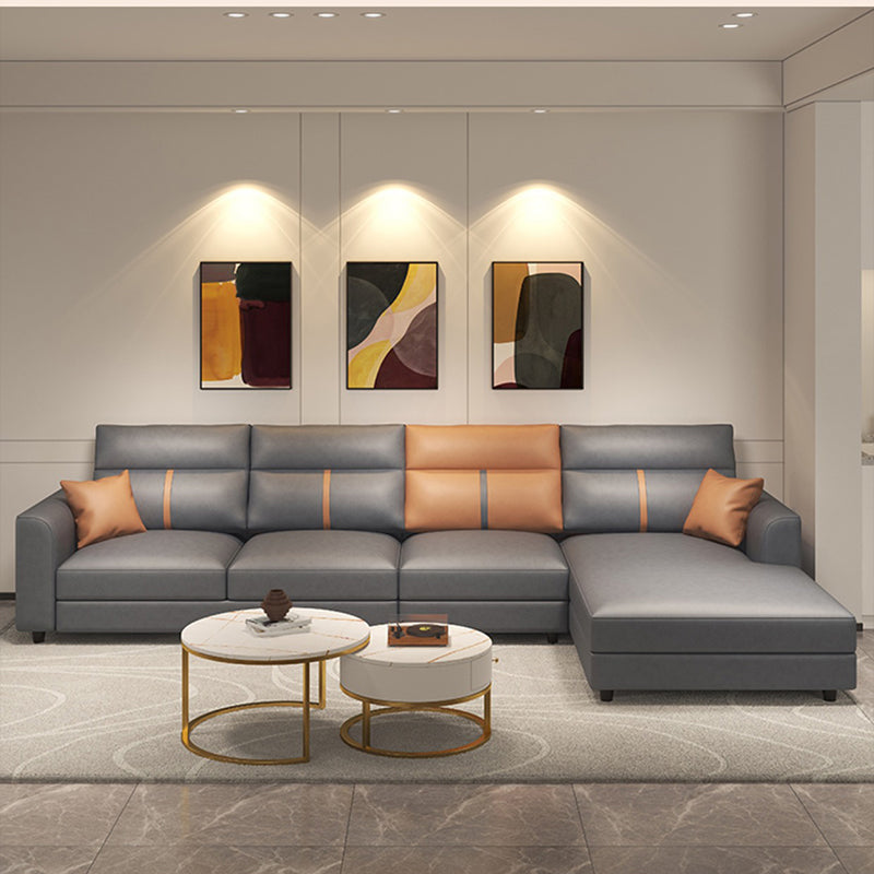 Stain Resistant Faux Leather Square Arm Sofa with Bolster Pillows for Living Room