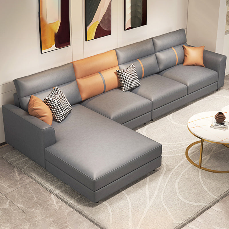 Stain Resistant Faux Leather Square Arm Sofa with Bolster Pillows for Living Room