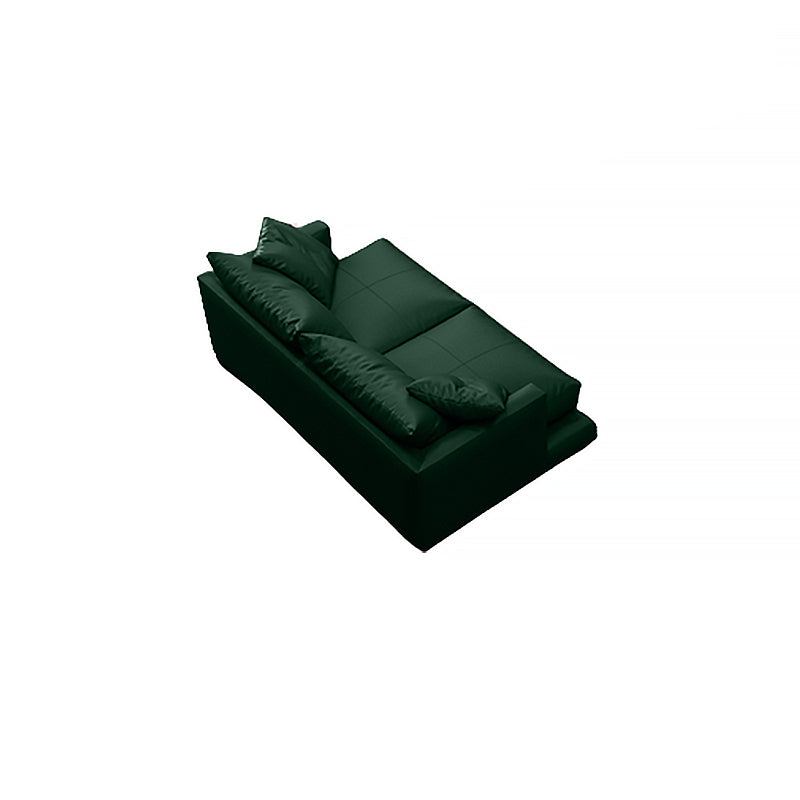 Forest Green Genuine Leather Square Arm Settee Furniture with Pillows