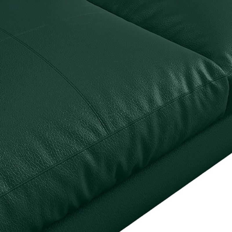 Forest Green Genuine Leather Square Arm Settee Furniture with Pillows