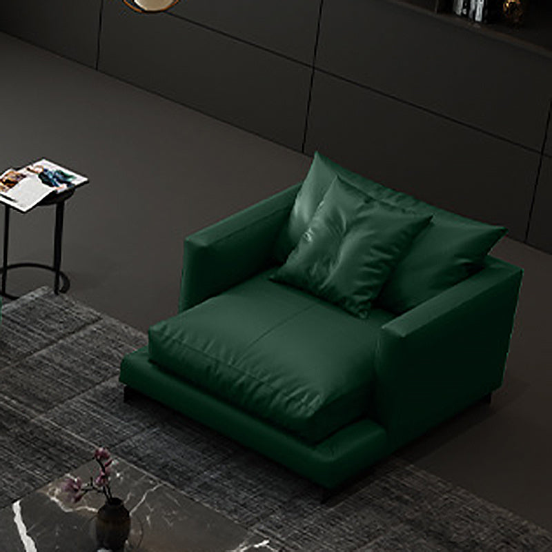Forest Green Genuine Leather Square Arm Settee Furniture with Pillows