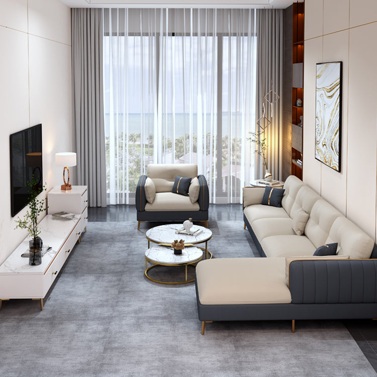 Beige Contemporary Faux Leather Sofa with Recessed Arm 30.7"