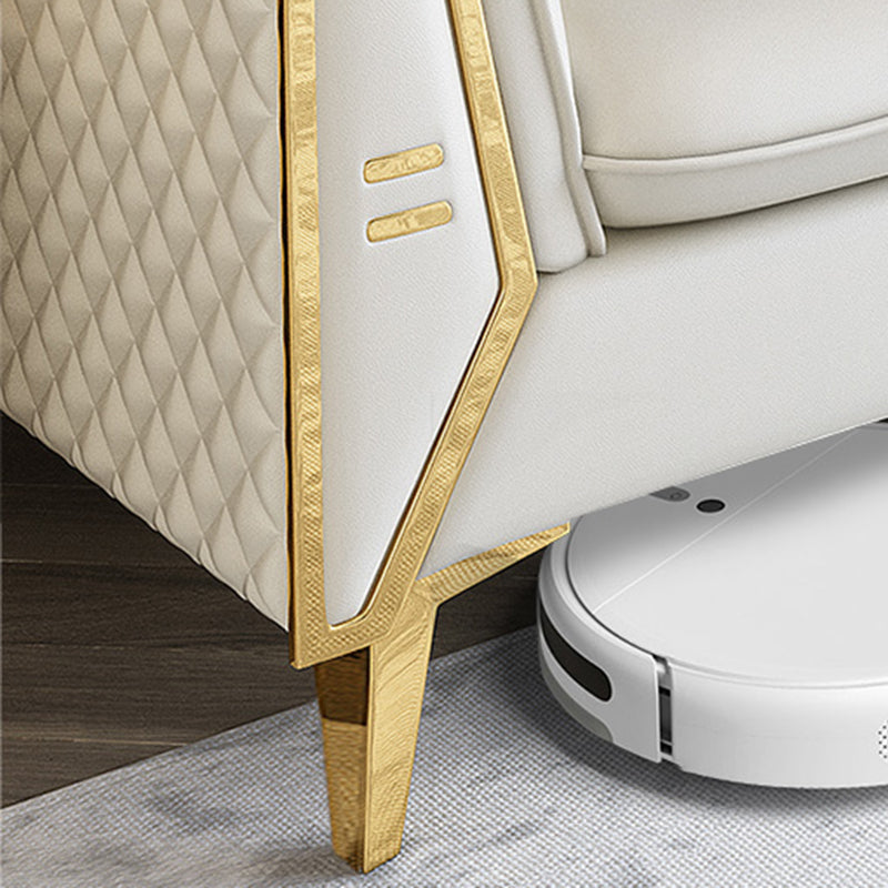 Contemporary Genuine Leather Cushions Sofa 36.61"High Pillow Top Arm Sofa,White