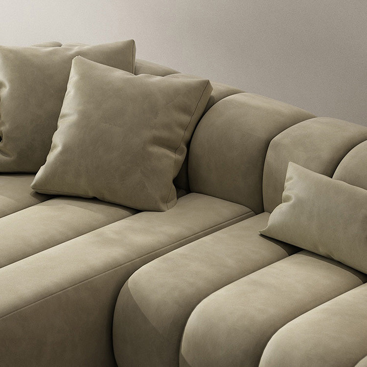 Scandinavian Green Sofa with Tuxedo Arm and Sewn Pillow Back