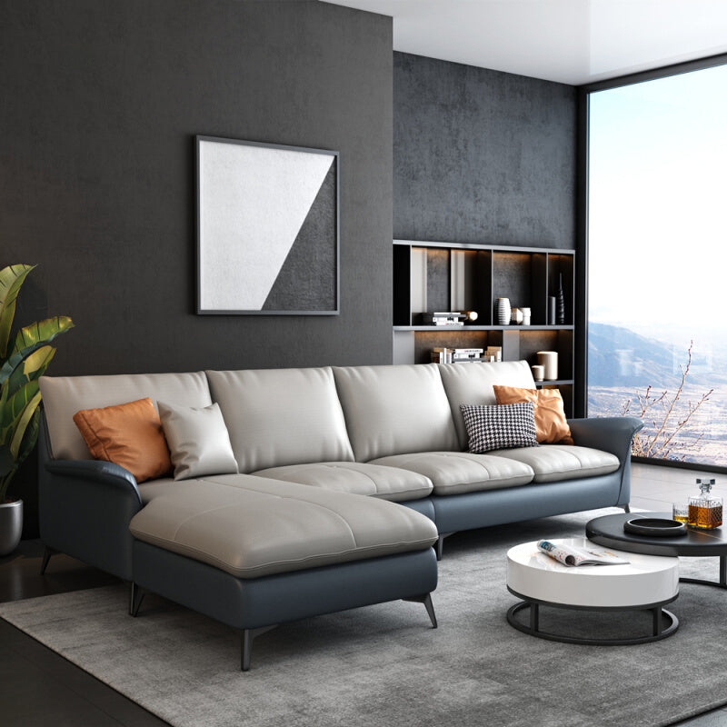 Contemporary Grey Upholstery Sofa with Flared Arm and Faux Leather