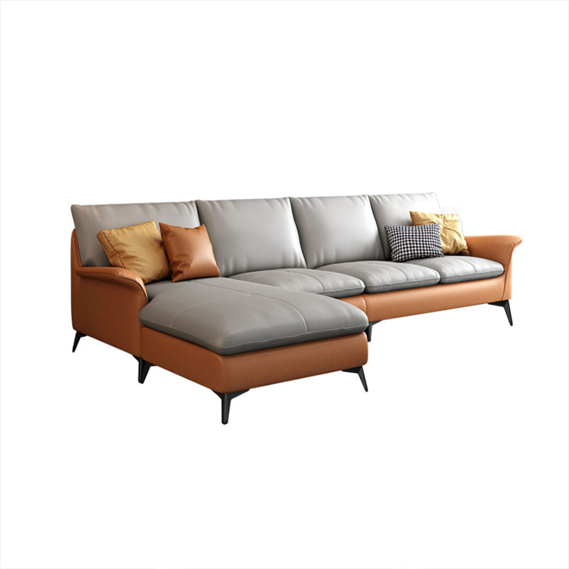 Contemporary Grey Upholstery Sofa with Flared Arm and Faux Leather