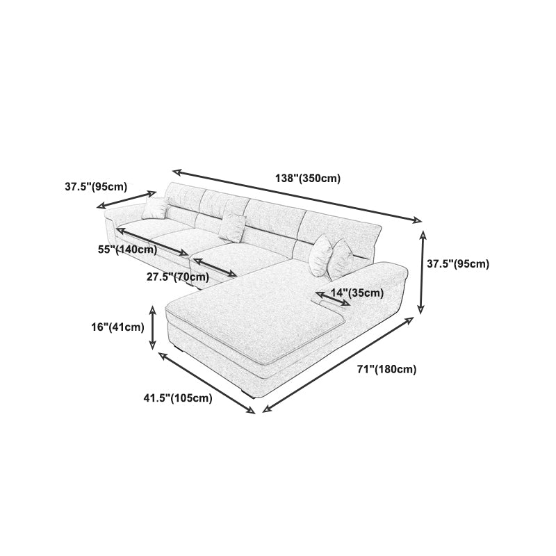 Contemporary Reversible Chaise Sofa with Pillows Flared Arm Sofa