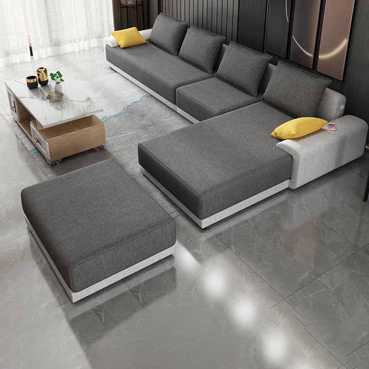 Contemporary Loose Back Removable Cushions Sofa with Reversible Chaise for Living Room