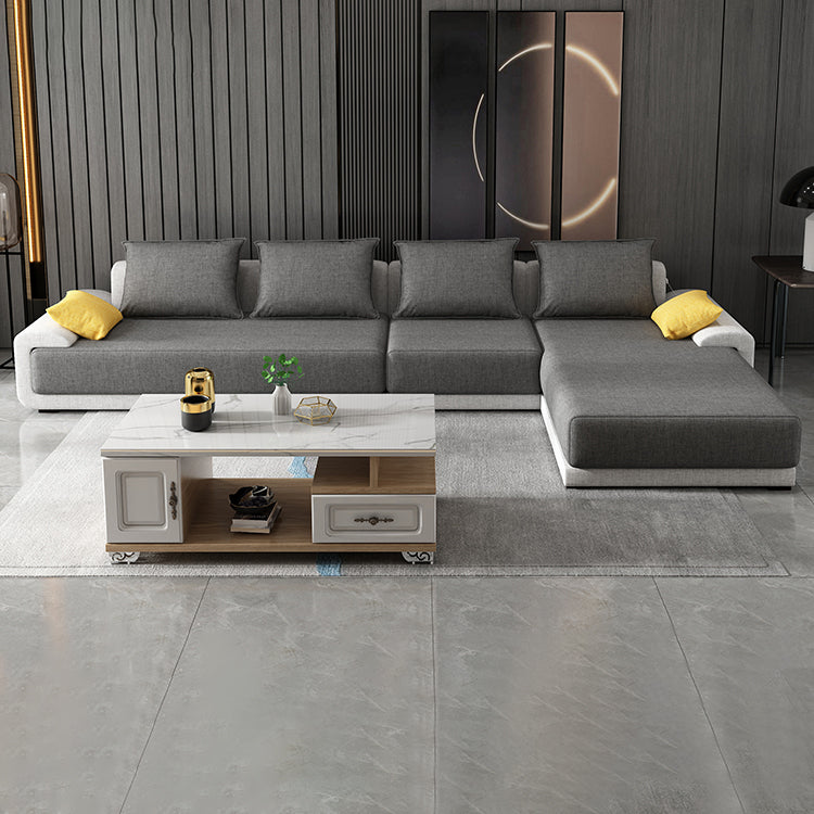 Contemporary Loose Back Removable Cushions Sofa with Reversible Chaise for Living Room