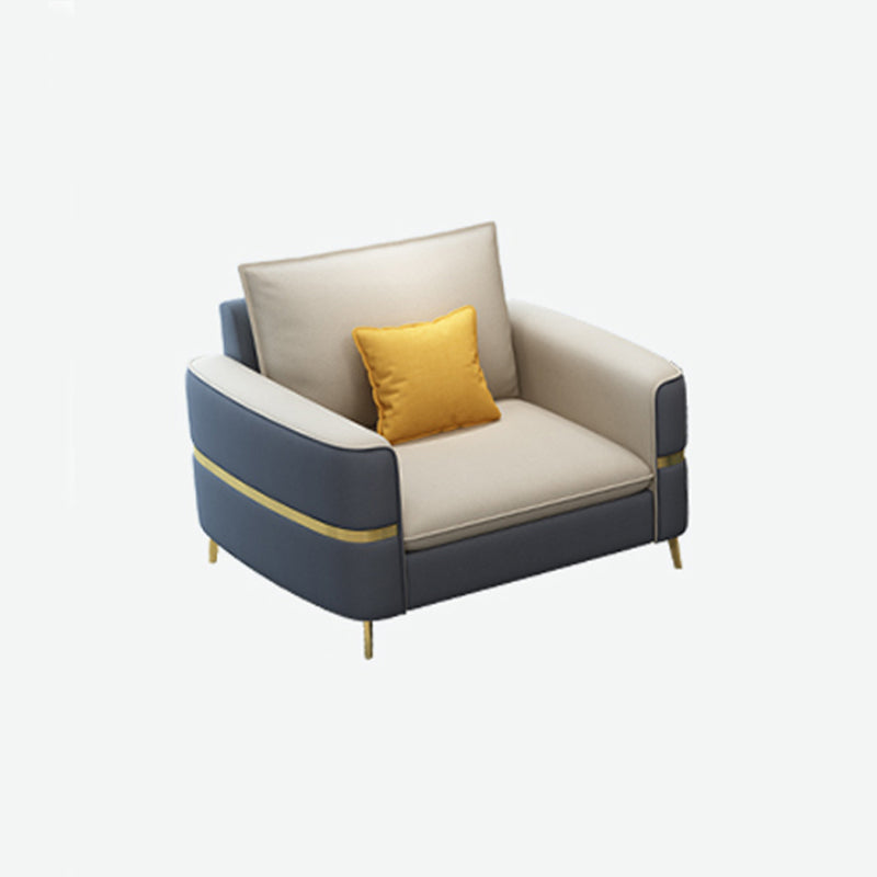 Contemporary Recessed Arm Sofa with Pillows Back and Golden Legs